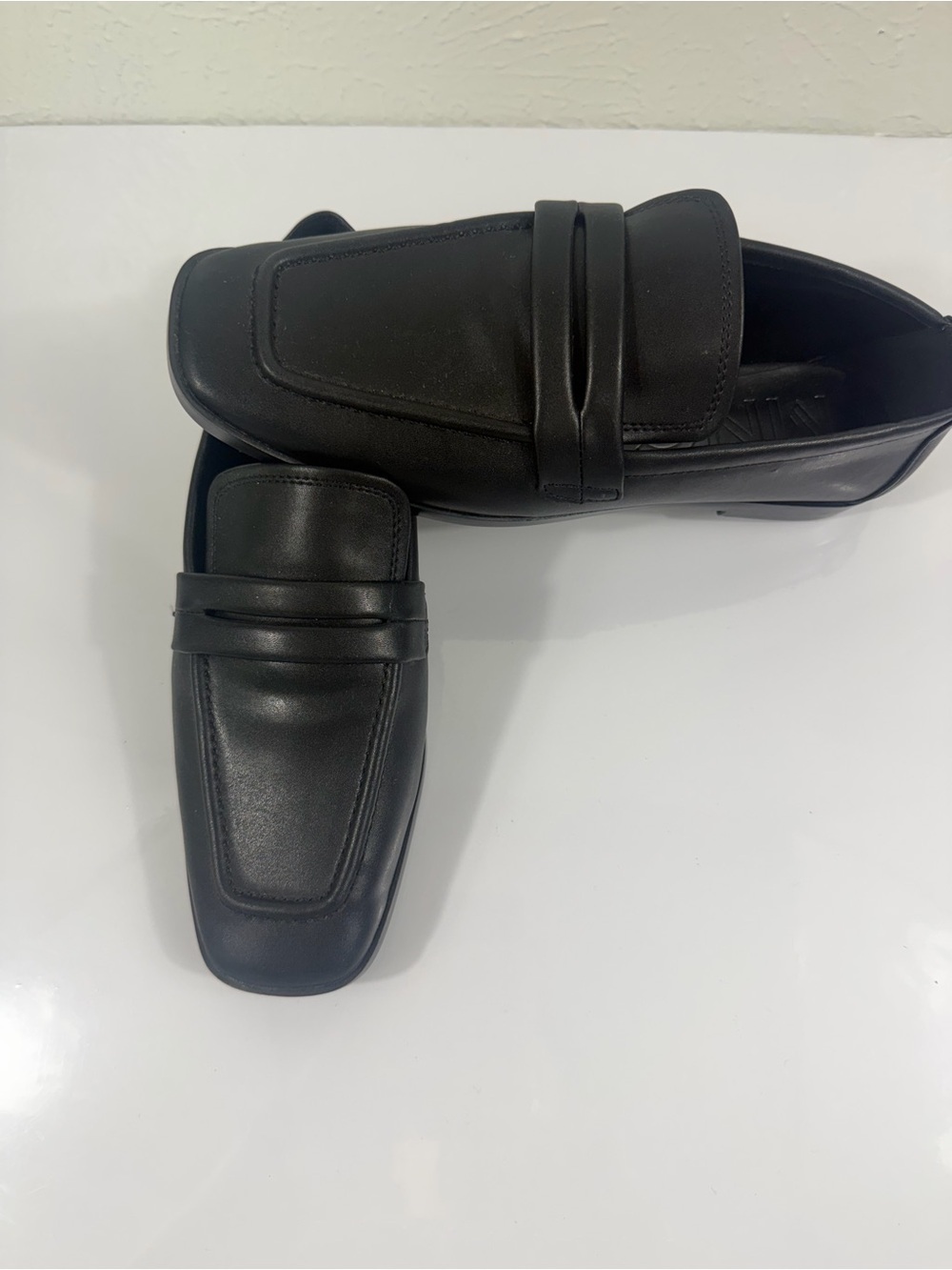 Mango Black Square Toe Penny Loafers EU 39 US 8.5 Worn Once EUC - Picture 2 of 8